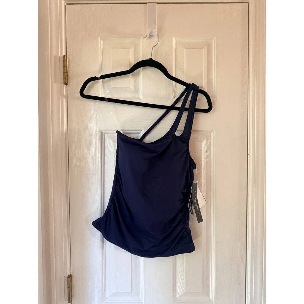 La Blanca One Shoulder Tankini Top Indigo Blue Asymmetrical Cutout LB1IG82 NWT 4
